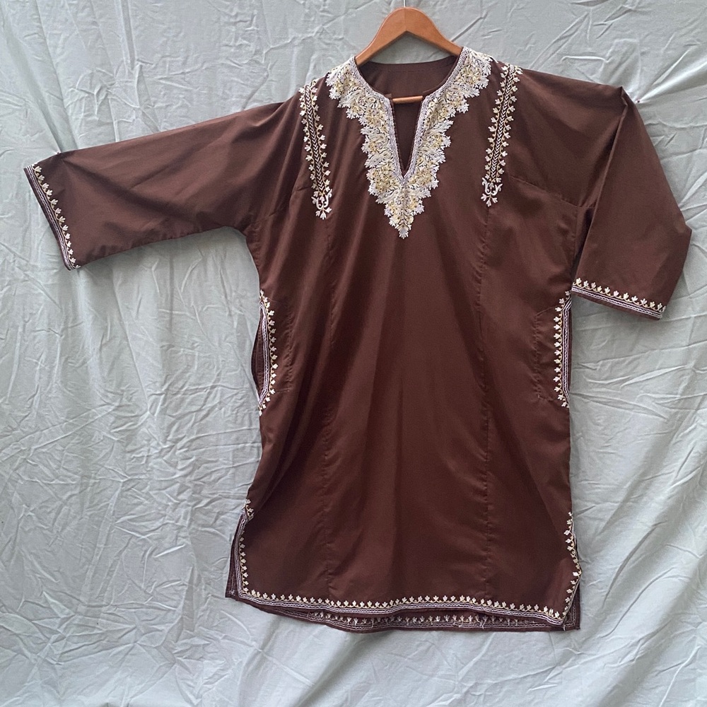 Brown Embroidered Tunic with Cream Accents